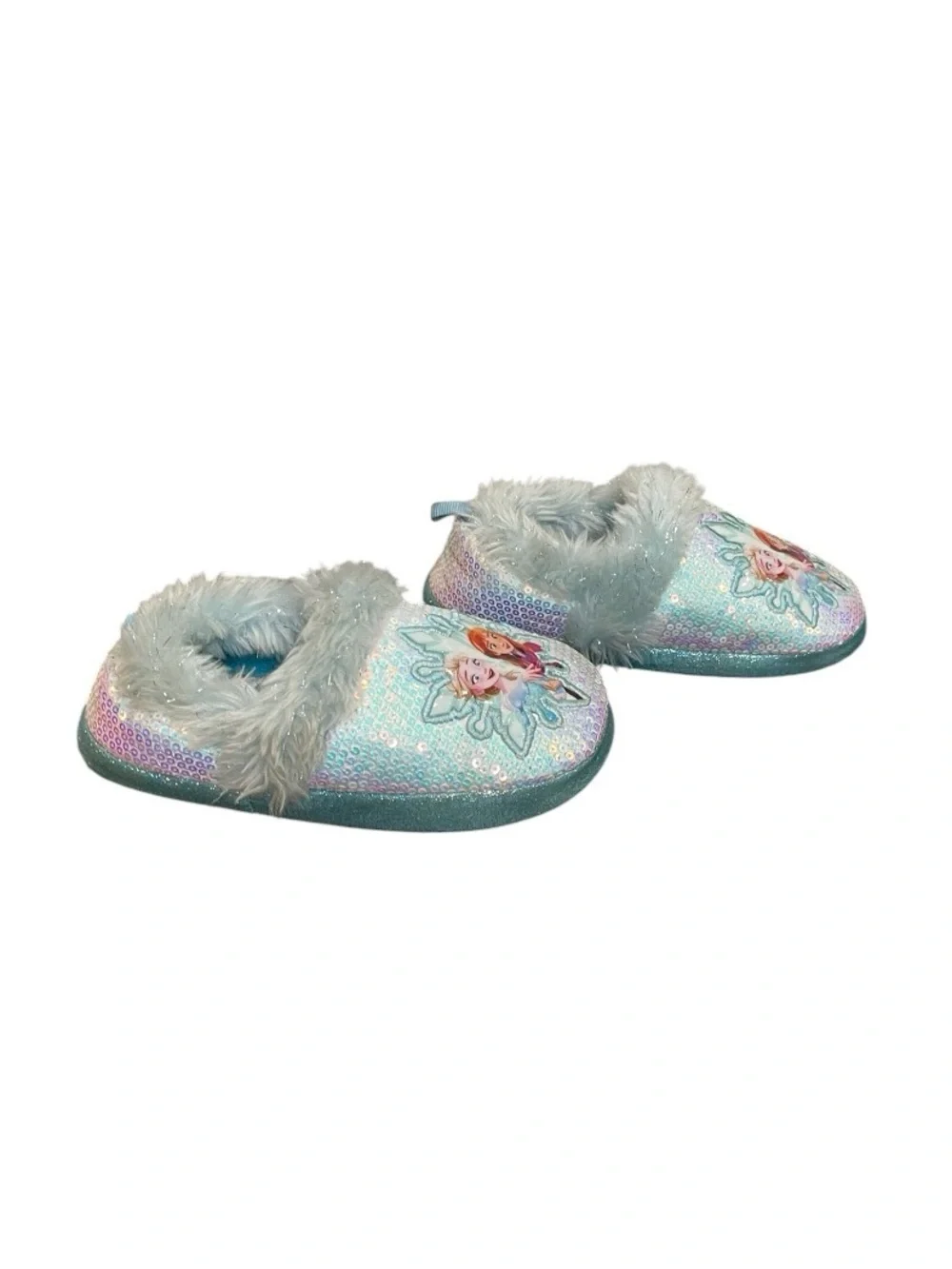 Light Blue Disney Frozen Anna and Elsa Girls' Fuzzy Slippers
